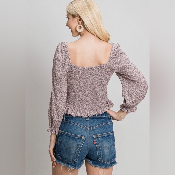 Becool Womens Floral Smocked Crop Top, Rose Dust M - Picture 2 of 7